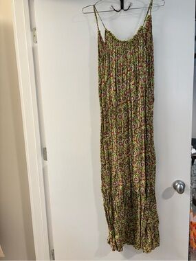 Anthropologie Neon Green & Hot Pink Paisley Ruffled Dress
